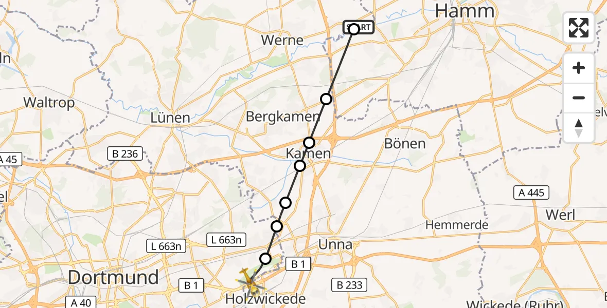 Flugroute Rettungshubschrauber Werne - Dortmund Flughafen, 08 September 2026, 14:53