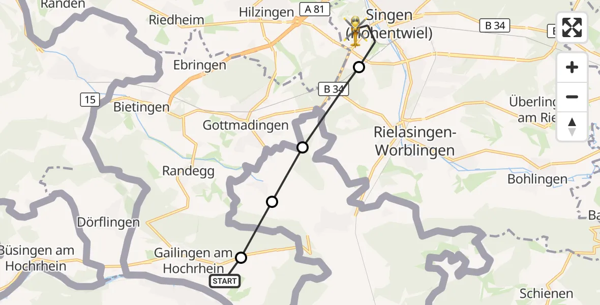 Flugroute Rettungshubschrauber Hegau-Jugendwerk Neurological Hospital - Singen (Hohentwiel), 08 September 2026, 15:05