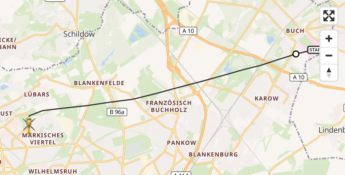 Flugroute Rettungshubschrauber Helios Clinic Berlin-Buch - Berlin, 08 September 2026, 15:07
