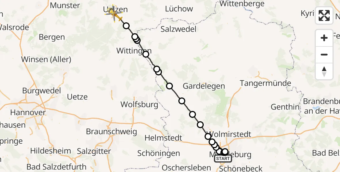Flugroute Rettungshubschrauber Magdeburg - Uelzen, 08 September 2026, 15:13