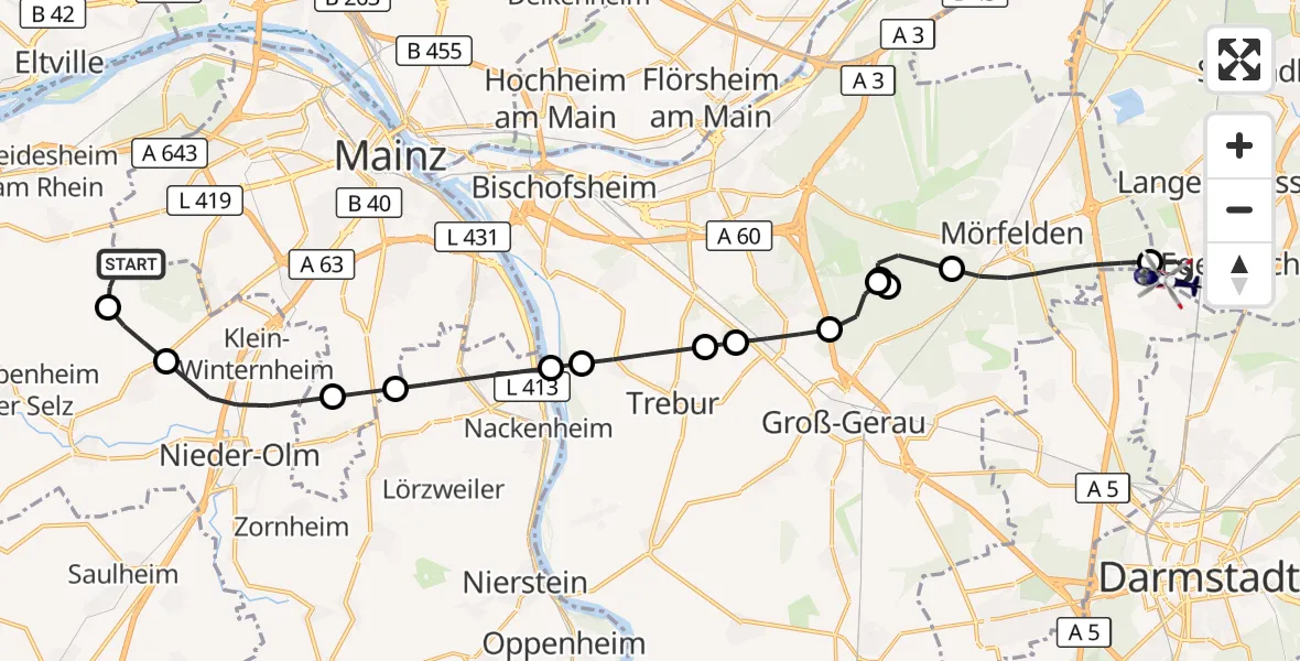Flugroute Polizeihubschrauber Mainz-Finthen Flugplatz - Flughafen Frankfurt-Egelsbach, 08 September 2026, 15:13