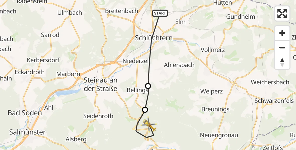 Flugroute Rettungshubschrauber Schlüchtern - Gutsbezirk Spessart, 08 September 2026, 15:15