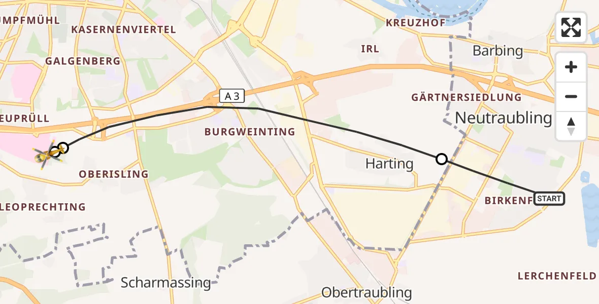 Flugroute Rettungshubschrauber Neutraubling - DRF Air Rescue Station Regensburg / Regensburg University Hospital, 08 September 2026, 15:18