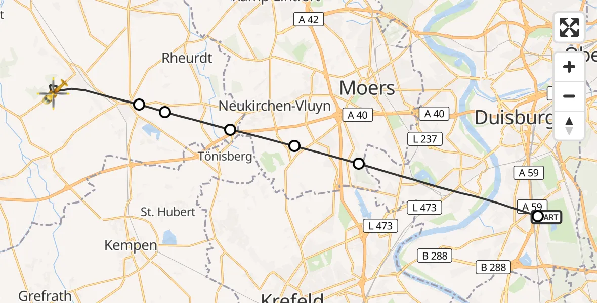 Flugroute Rettungshubschrauber Duisburg Air Rescue Hubschrauberlandeplatz (Christoph 9) - Kerken, 08 September 2026, 15:21