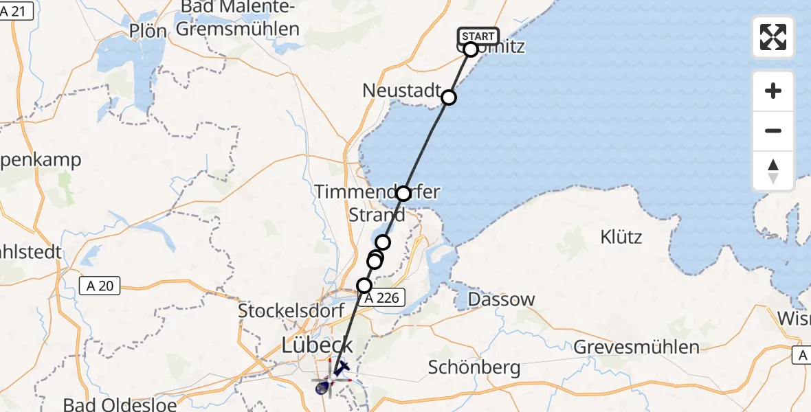 Flugroute Polizeihubschrauber Grömitz - Lübeck, 08 September 2026, 15:29