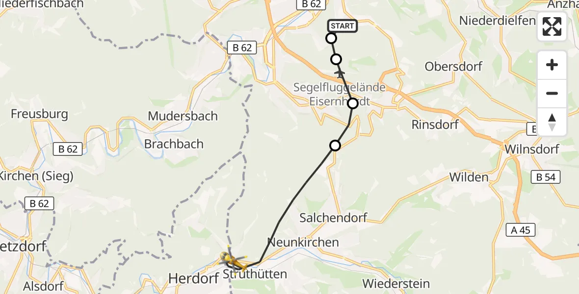 Flugroute Rettungshubschrauber Evangelisches Jung-Stilling Hospital - Neunkirchen, 08 September 2026, 15:33
