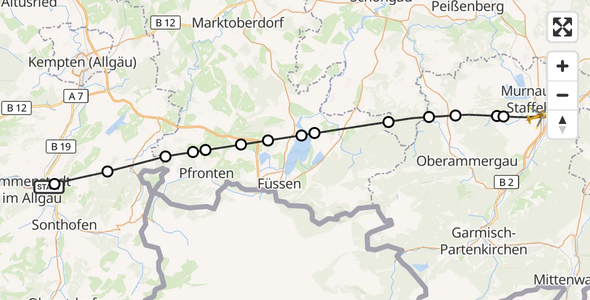 Flugroute Rettungshubschrauber Immenstadt i.Allgäu - Murnau a.Staffelsee, 08 September 2026, 15:35