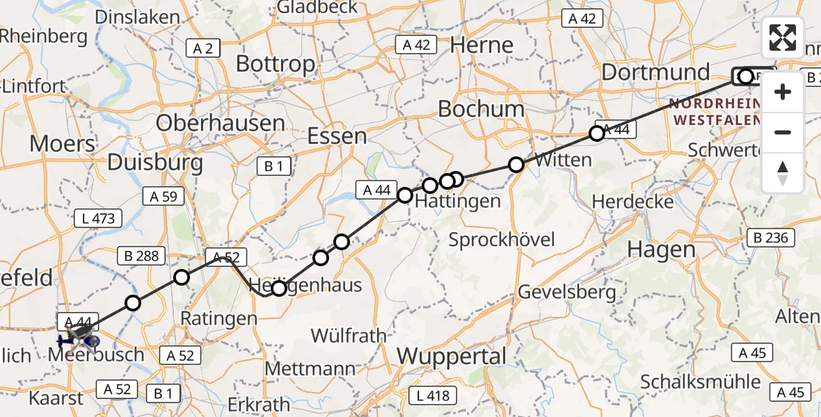 Flugroute Polizeihubschrauber Dortmund Flughafen - Meerbusch, 08 September 2026, 15:46