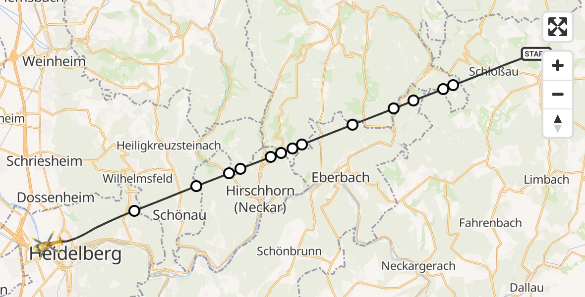 Flugroute Rettungshubschrauber Mudau - Heidelberg, 08 September 2026, 15:48