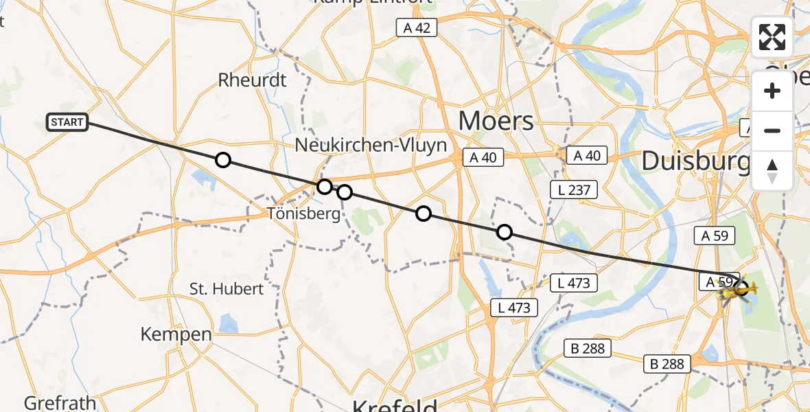 Flugroute Rettungshubschrauber Kerken - Duisburg Air Rescue Hubschrauberlandeplatz (Christoph 9), 08 September 2026, 16:04