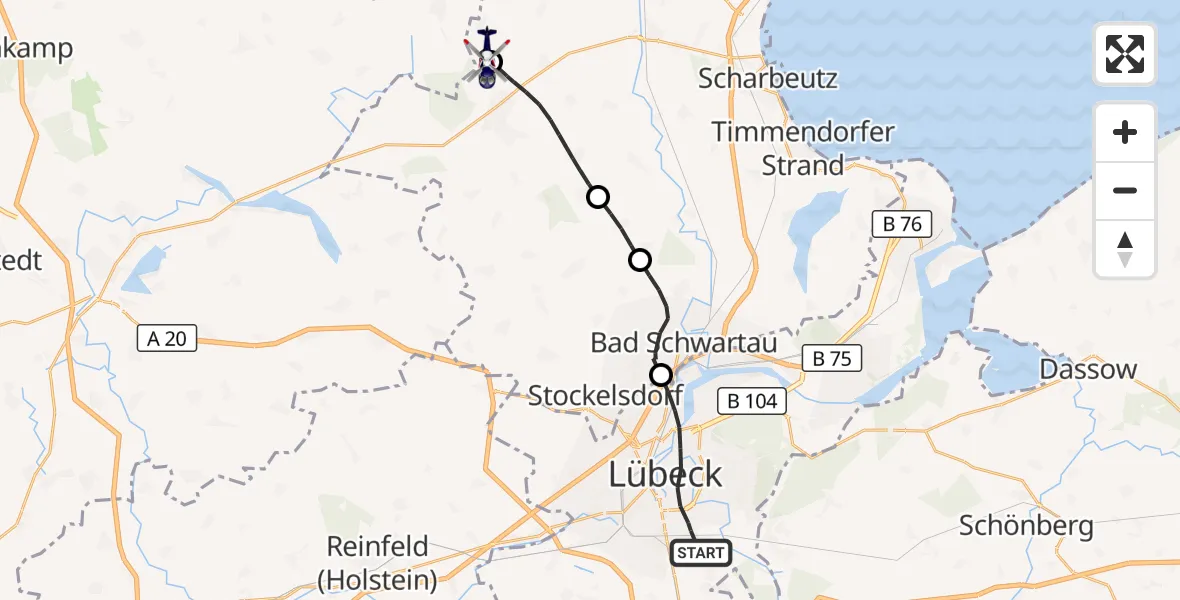 Flugroute Polizeihubschrauber Lübeck - Christoph 12 Luftrettungszentrum, 08 September 2026, 16:04