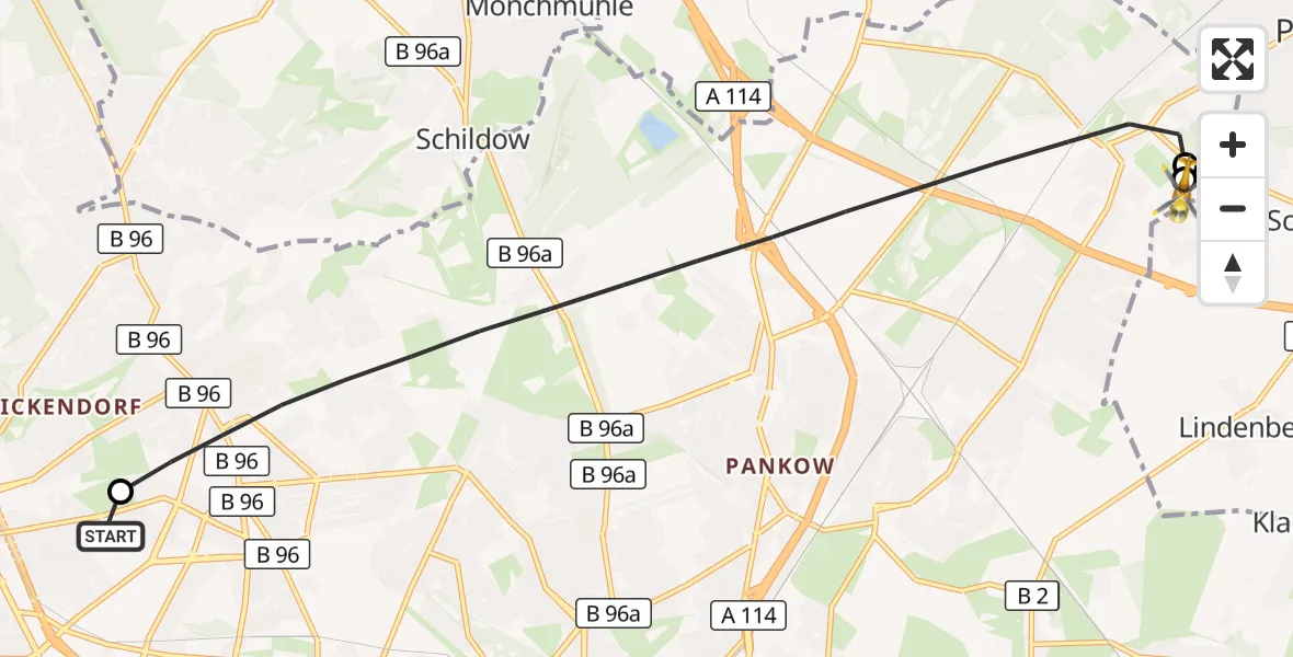 Flugroute Rettungshubschrauber Vivantes Humboldt Clinic - Helios Clinic Berlin-Buch, 08 September 2026, 16:17