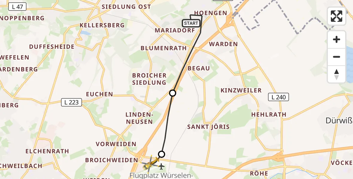 Flugroute Rettungshubschrauber Alsdorf - Aachen-Merzbrück Flughafen, 08 September 2026, 16:23