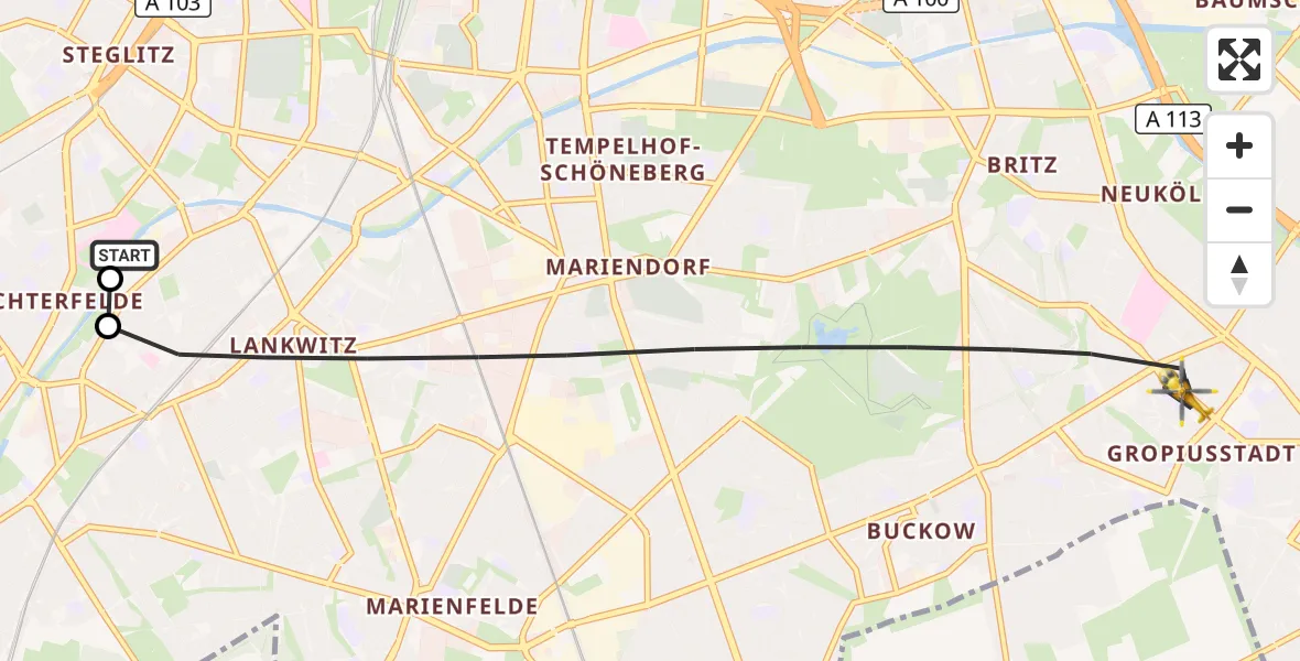 Flugroute Rettungshubschrauber Charité Clinic Benjamin Franklin Campus - Berlin, 08 September 2026, 16:25