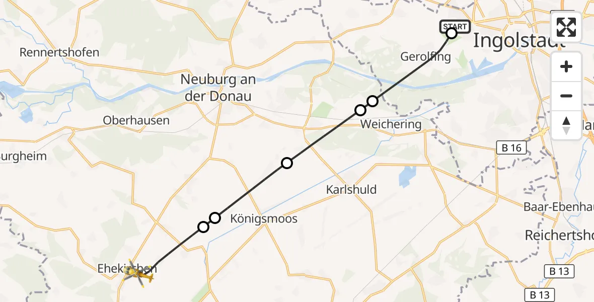 Flugroute Rettungshubschrauber Ingolstadt Hospital - Ehekirchen, 08 September 2026, 16:32