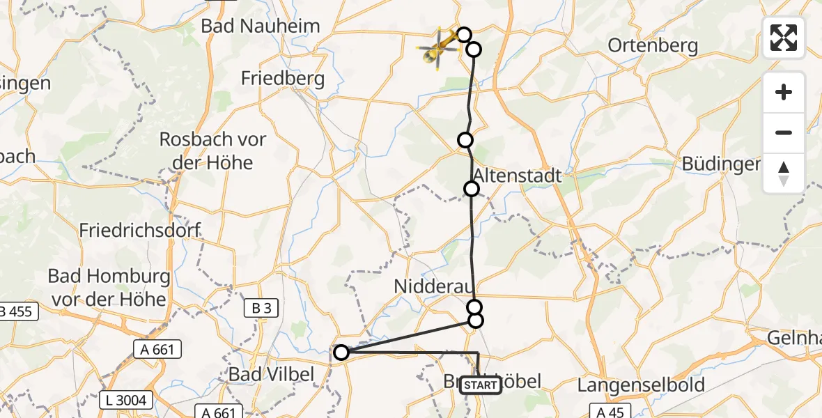 Flugroute Ambulanzhubschrauber Bruchköbel - Reichelsheim (Wetterau), 08 September 2026, 16:37