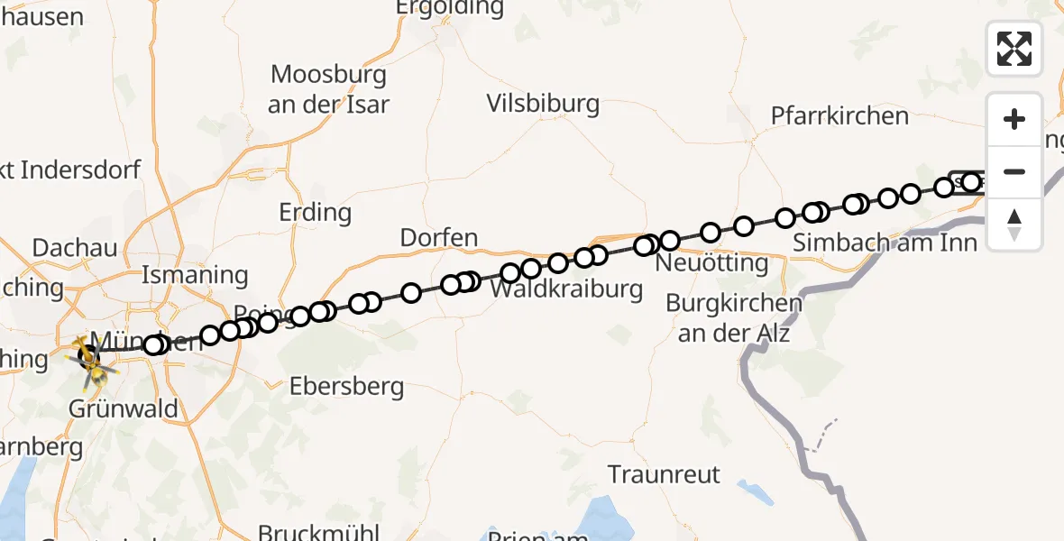 Flugroute Rettungshubschrauber Rotthalmünster - DRF Air Rescue München Hubschrauberlandeplatz, 08 September 2026, 16:55
