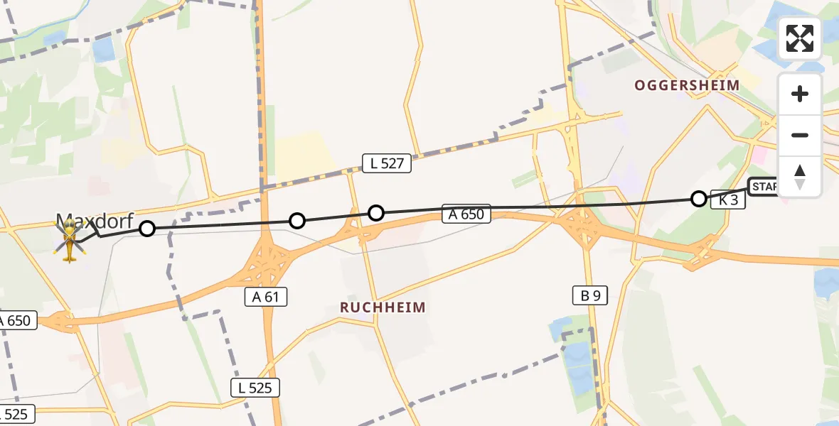 Flugroute Rettungshubschrauber Ludwigshafen Accident Hospital - Maxdorf, 08 September 2026, 16:58