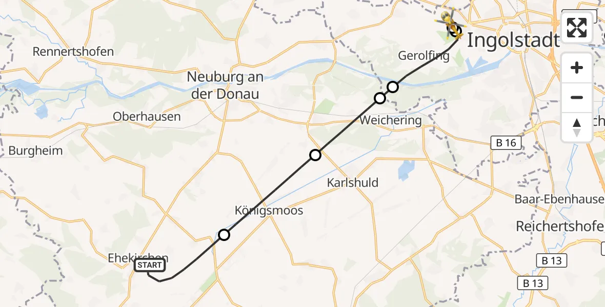Flugroute Rettungshubschrauber Ehekirchen - Ingolstadt Hospital, 08 September 2026, 17:06