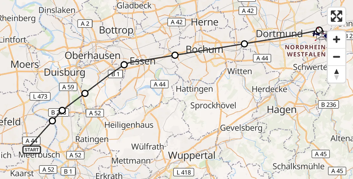 Flugroute Polizeihubschrauber Meerbusch - Dortmund Flughafen, 08 September 2026, 17:19