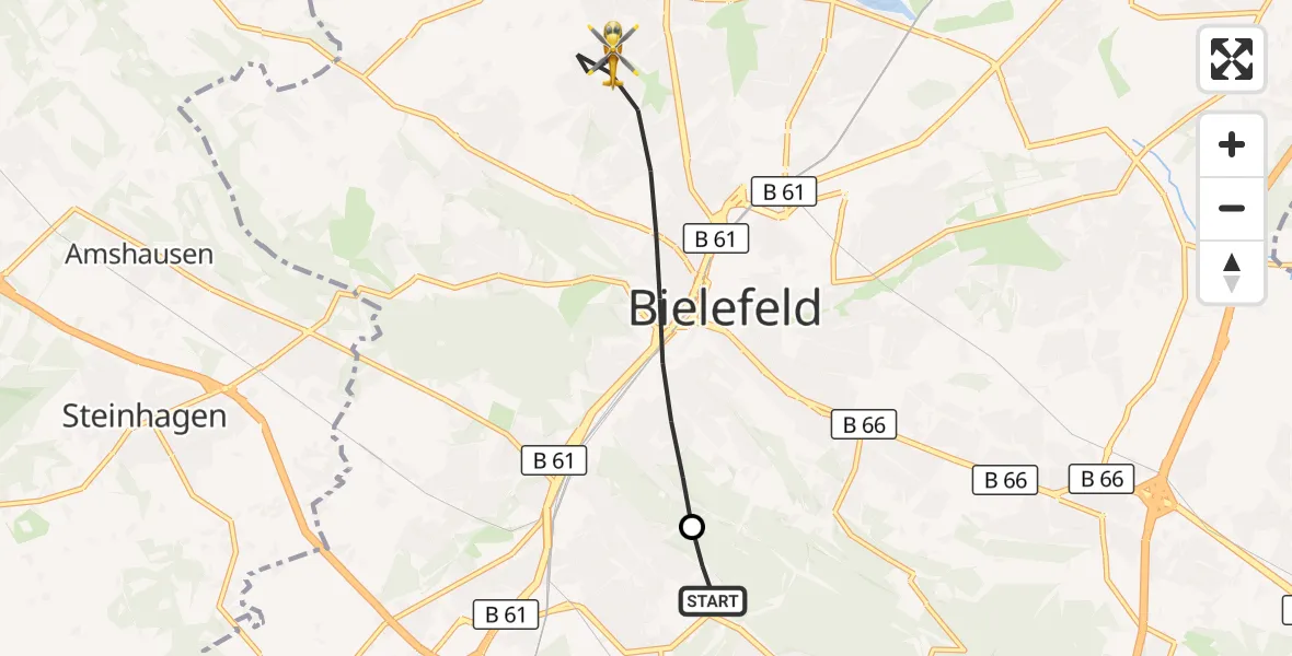 Flugroute Rettungshubschrauber Luftrettungszentrum Bielefeld - Bielefeld, 08 September 2026, 17:22