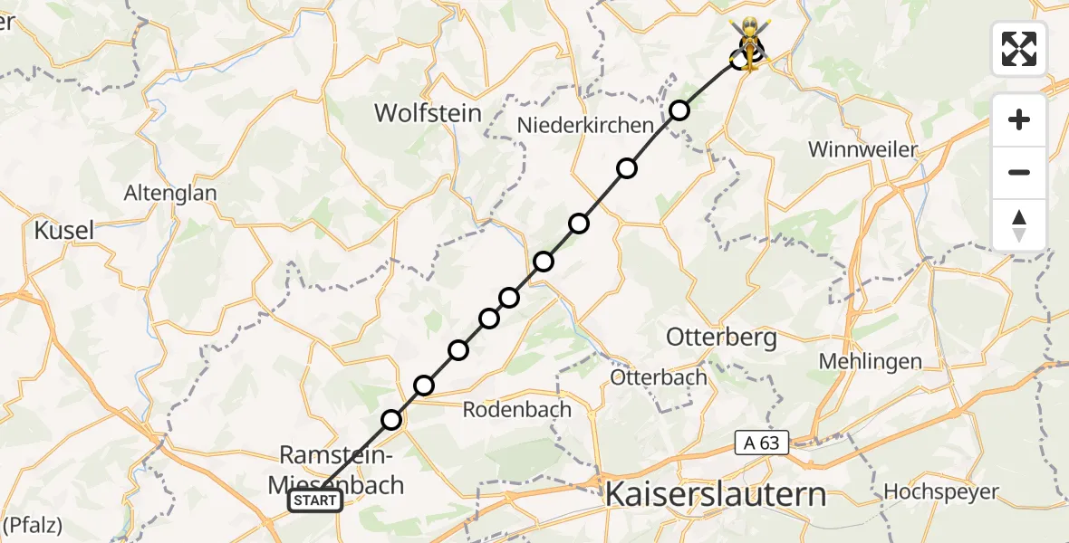 Flugroute Rettungshubschrauber Ramstein-Miesenbach - Rockenhausen, 08 September 2026, 17:27