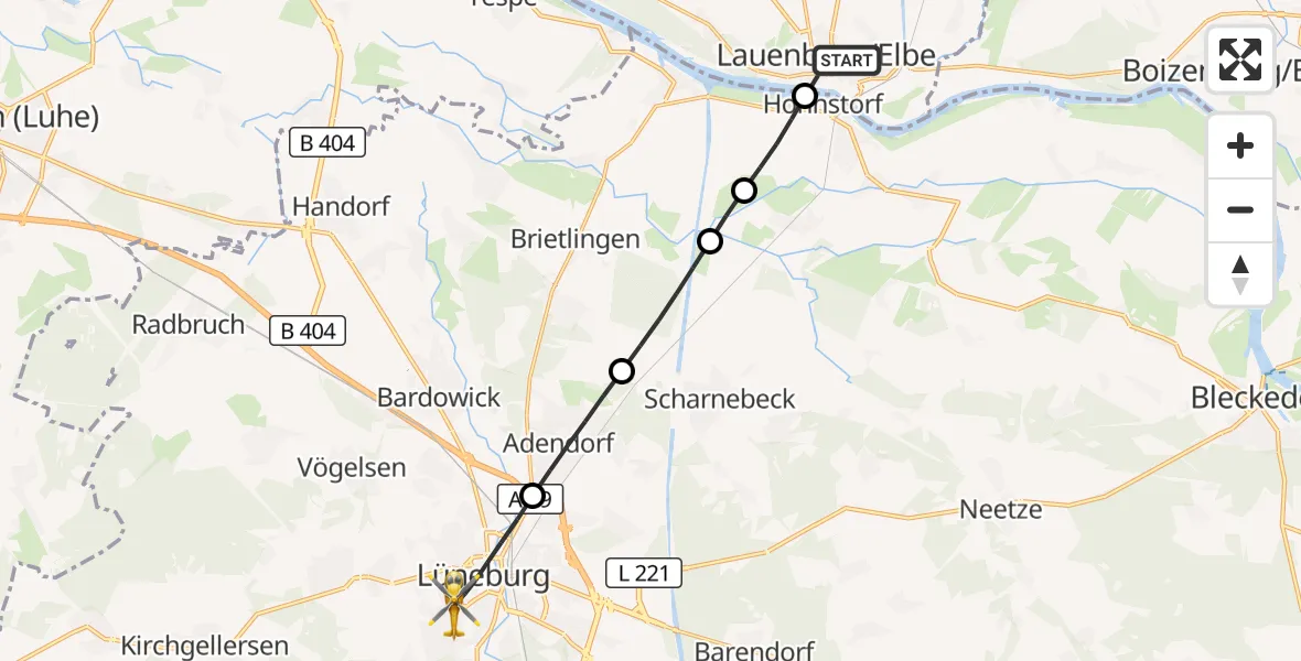 Flugroute Rettungshubschrauber Lauenburg/Elbe - Lüneburg, 08 September 2026, 17:34