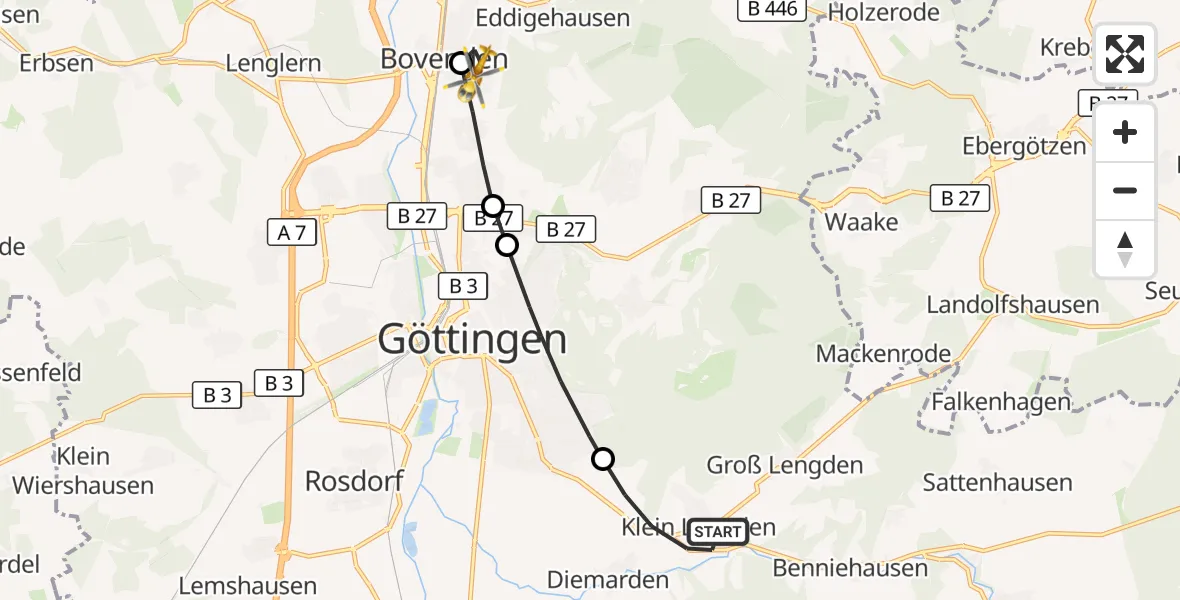 Flugroute Rettungshubschrauber Gleichen - Bovenden, 08 September 2026, 17:38