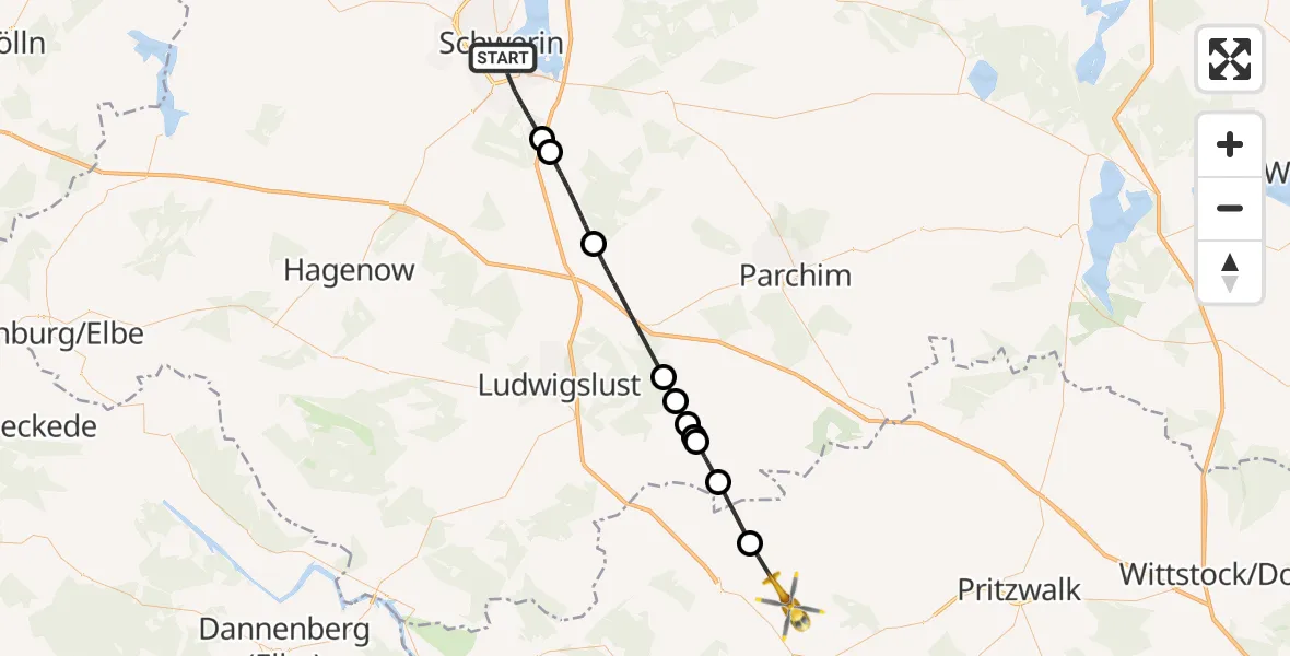 Flugroute Rettungshubschrauber Schwerin - Perleberg, 08 September 2026, 17:42