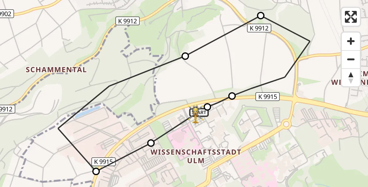 Flugroute Rettungshubschrauber Ulm Military Hospital Emergency - Ulm Military Hospital Emergency, 08 September 2026, 17:50