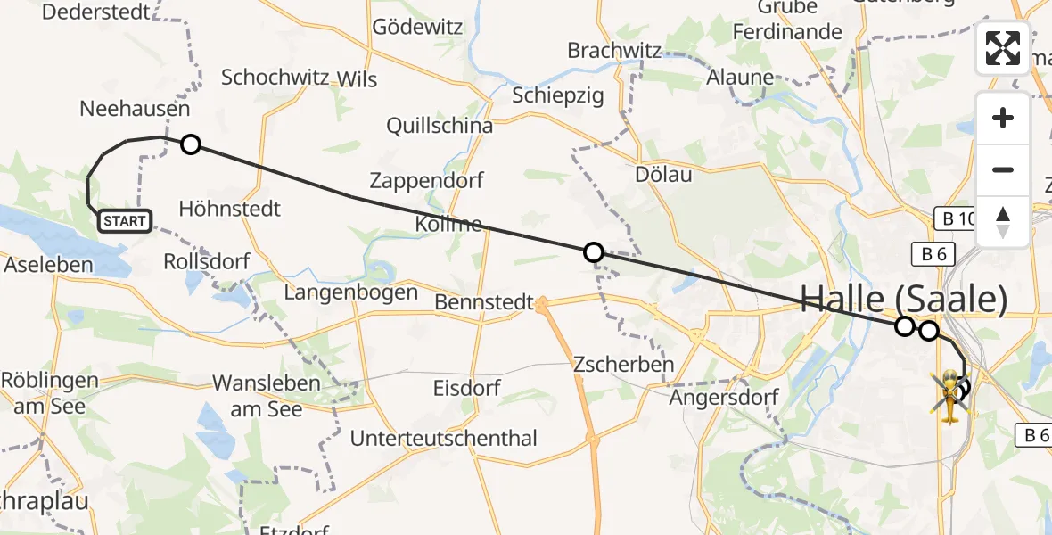 Flugroute Rettungshubschrauber Seegebiet Mansfelder Land - BG Hospital Bergmannstrost Halle, 08 September 2026, 17:57