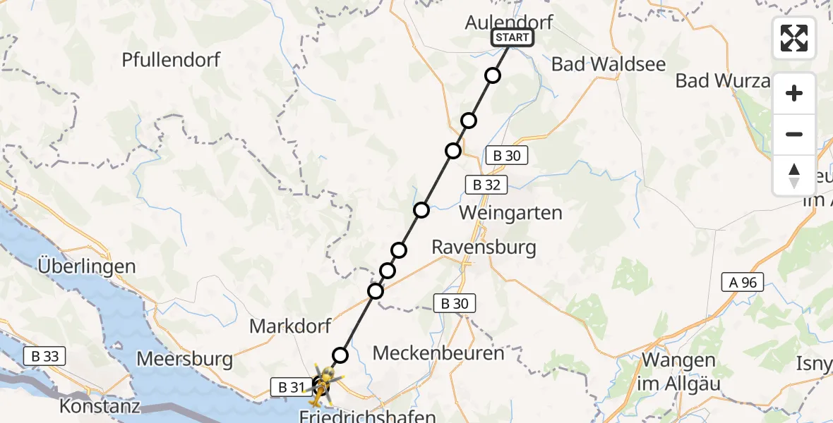 Flugroute Rettungshubschrauber Aulendorf - Friedrichshafen Hospital, 08 September 2026, 18:03