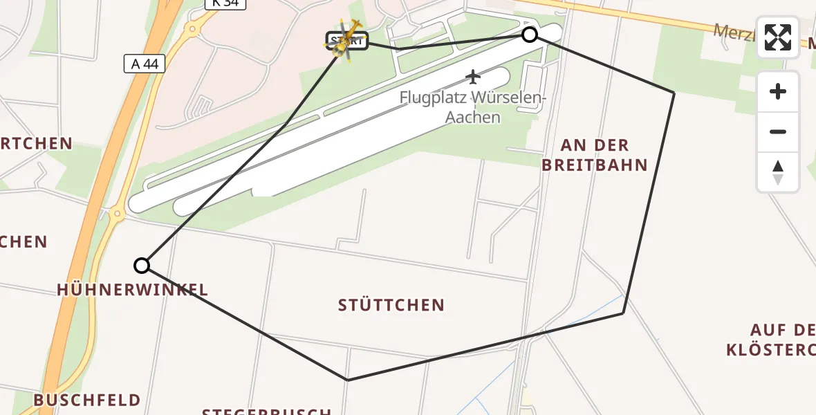 Flugroute Rettungshubschrauber Aachen-Merzbrück Flughafen - Aachen-Merzbrück Flughafen, 08 September 2026, 18:03
