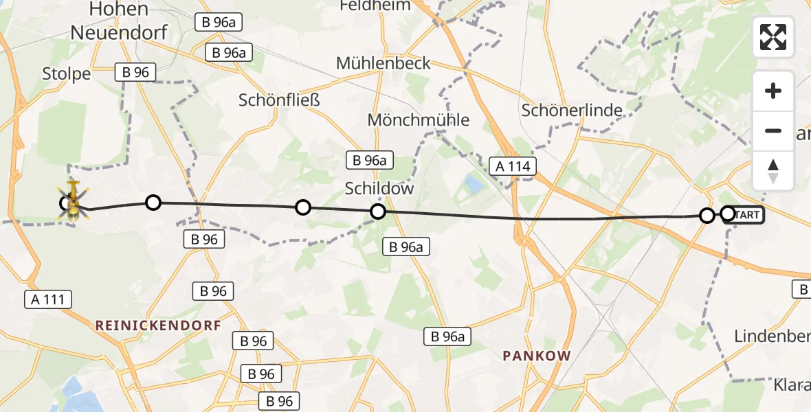 Flugroute Rettungshubschrauber Helios Clinic Berlin-Buch - Hohen Neuendorf, 08 September 2026, 18:14