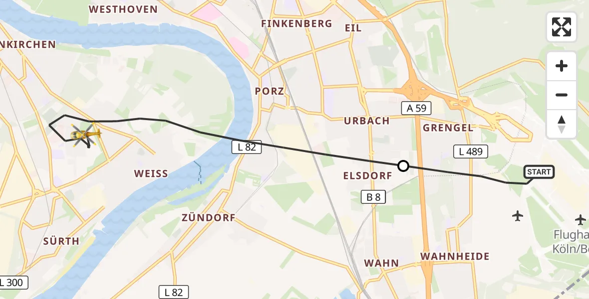 Flugroute Ambulanzhubschrauber Köln Bonn Flughafen - Köln, 08 September 2026, 18:15