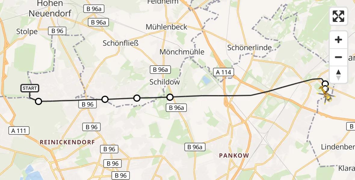 Flugroute Rettungshubschrauber Hohen Neuendorf - Helios Clinic Berlin-Buch, 08 September 2026, 18:36
