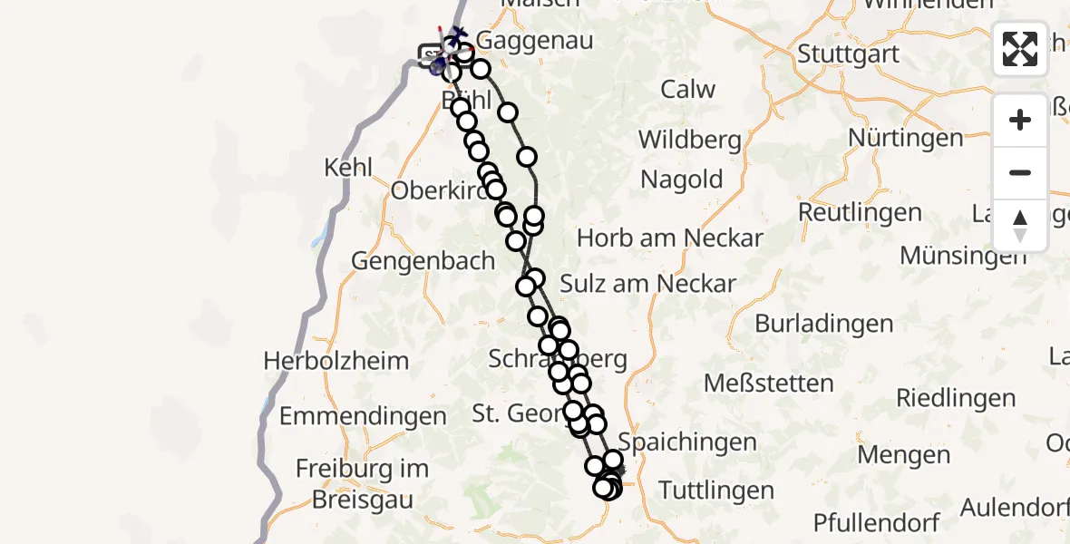 Flugroute Polizeihubschrauber Karlsruhe Baden-Baden Flughafen - Karlsruhe Baden-Baden Flughafen, 08 September 2026, 18:37