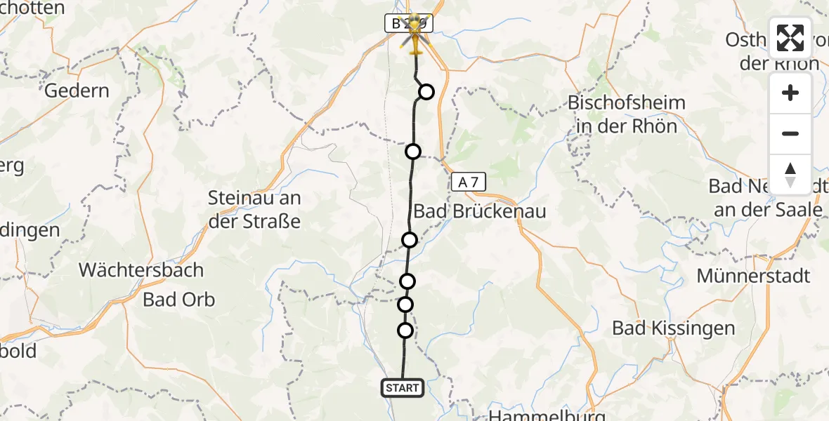Flugroute Rettungshubschrauber Burgsinn - Eichenzell, 08 September 2026, 18:55