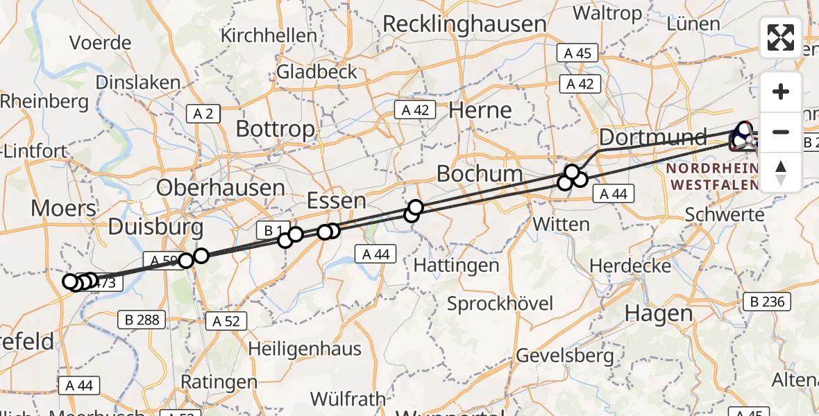 Flugroute Polizeihubschrauber Dortmund Flughafen - Dortmund Flughafen, 08 September 2026, 19:00