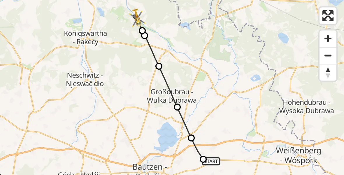 Flugroute Rettungshubschrauber Bautzen Flugplatz - Lohsa, 08 September 2026, 19:02