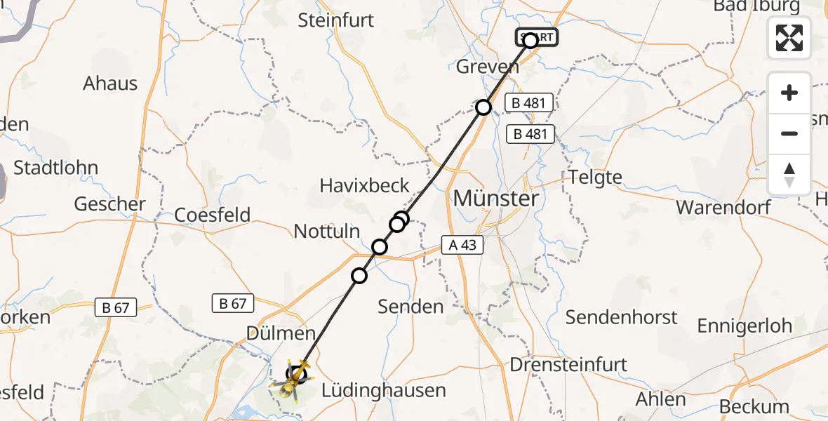 Flugroute Ambulanzhubschrauber Christoph  Westfalen-ADAC - Lüdinghausen, 08 September 2026, 19:05