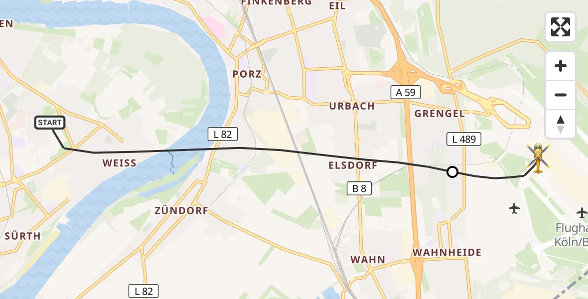 Flugroute Ambulanzhubschrauber Köln - Köln Bonn Flughafen, 08 September 2026, 19:21