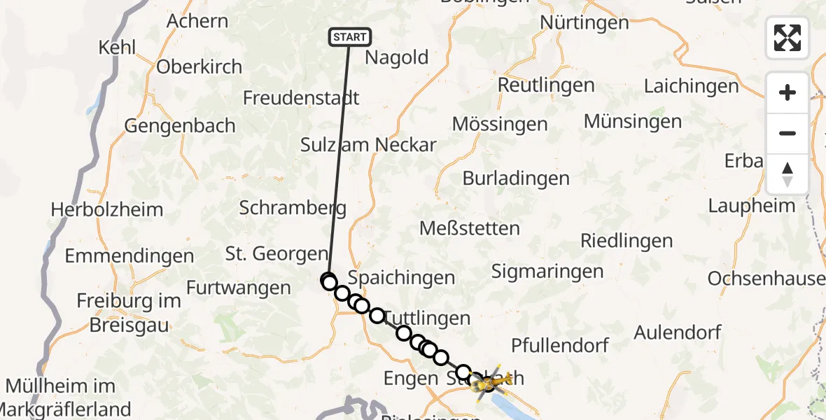 Flugroute Ambulanzhubschrauber Altensteig - Bodman-Ludwigshafen, 08 September 2026, 19:36