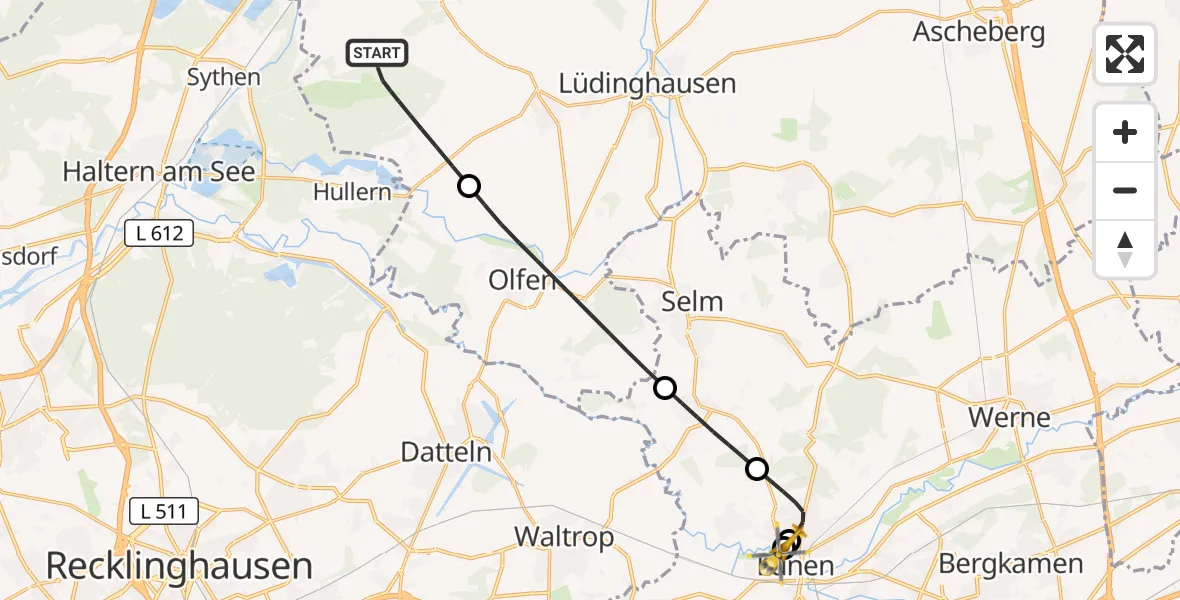 Flugroute Ambulanzhubschrauber Lüdinghausen - Sankt Marien Hospital, 08 September 2026, 19:38