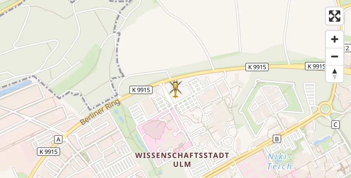 Flugroute Rettungshubschrauber Ulm Military Hospital Emergency - Ulm Military Hospital Emergency, 08 September 2026, 19:43