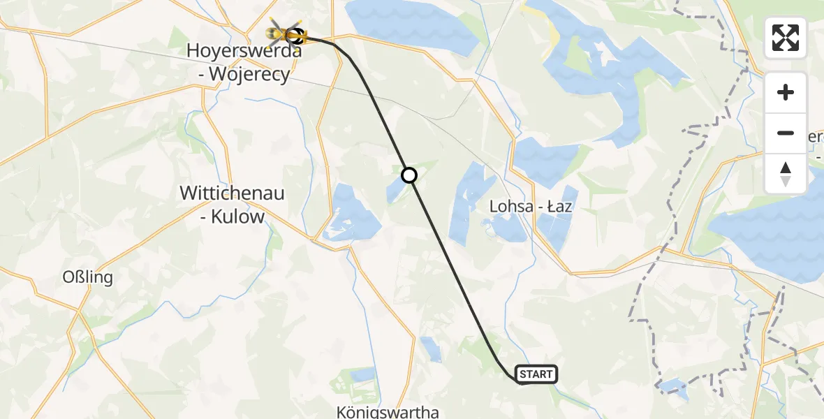 Flugroute Rettungshubschrauber Lohsa - Lausitzer Seenland Hospital, 08 September 2026, 19:48