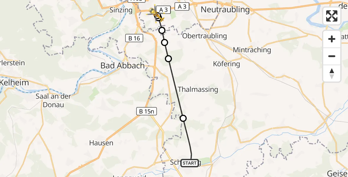 Flugroute Rettungshubschrauber Schierling - DRF Air Rescue Station Regensburg / Regensburg University Hospital, 08 September 2026, 20:55