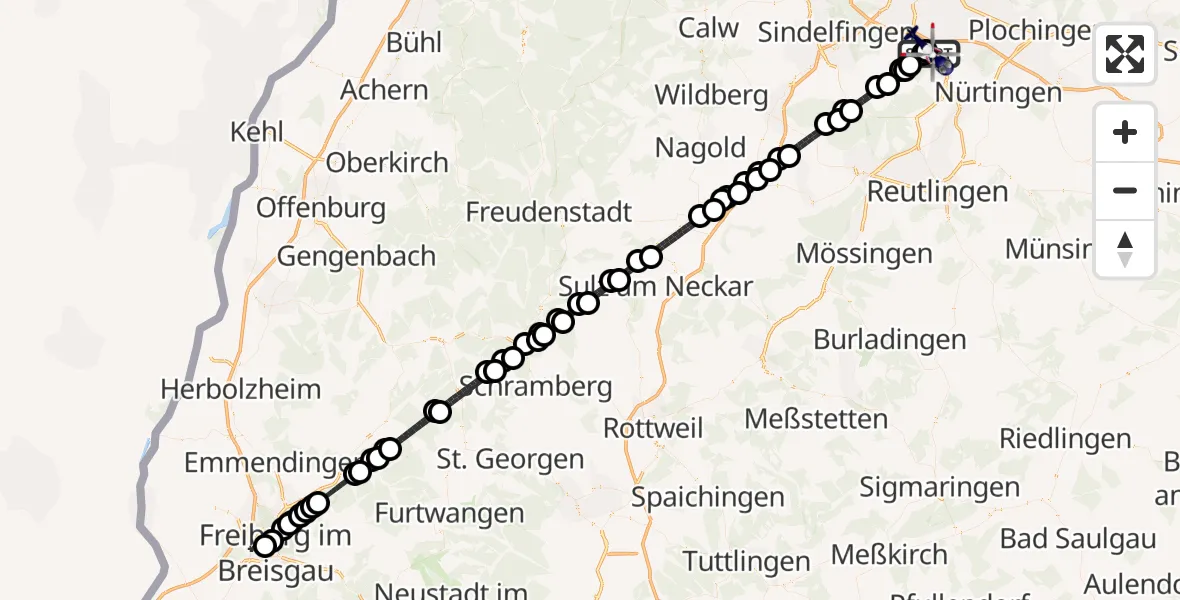 Flugroute Polizeihubschrauber Flughafen Stuttgart - Flughafen Stuttgart, 08 September 2026, 22:17