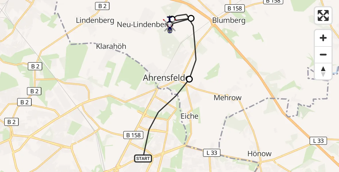 Flugroute Polizeihubschrauber Berlin - Ahrensfelde Hubschrauberlandeplatz, 08 September 2026, 23:46