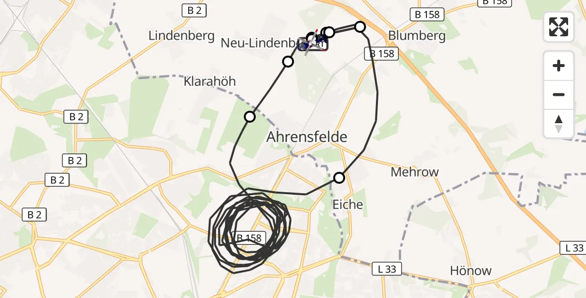 Flugroute Polizeihubschrauber Ahrensfelde Hubschrauberlandeplatz - Ahrensfelde Hubschrauberlandeplatz, 09 September 2026, 02:05